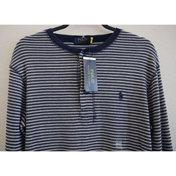 Polo Ralph Lauren Men Sz S Blue Multi Striped L/S Waffle-Knit Crew Neck Shirt - Picture 3 of 6
